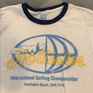 Hollister Ringer Surfer White Tee Shirt Large